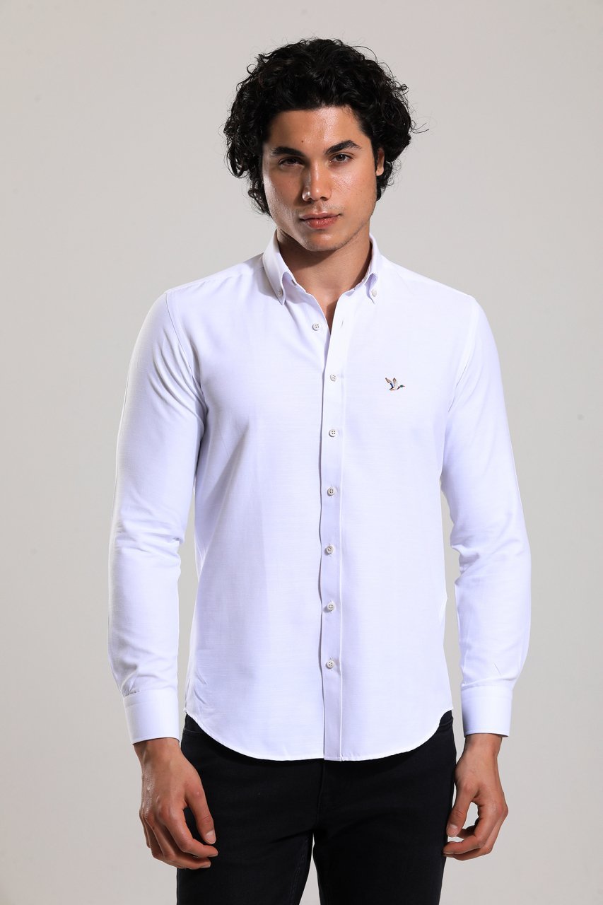 Slim Fit Uzun Kollu Beyaz Desenli Erkek Gömlek 505-439 S