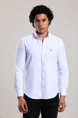 Slim Fit Uzun Kollu Beyaz Desenli Erkek Gömlek 505-439 S