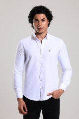 Slim Fit Uzun Kollu Beyaz Desenli Erkek Gömlek 505-439 S