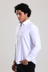 Slim Fit Uzun Kollu Beyaz Desenli Erkek Gömlek 505-439 S