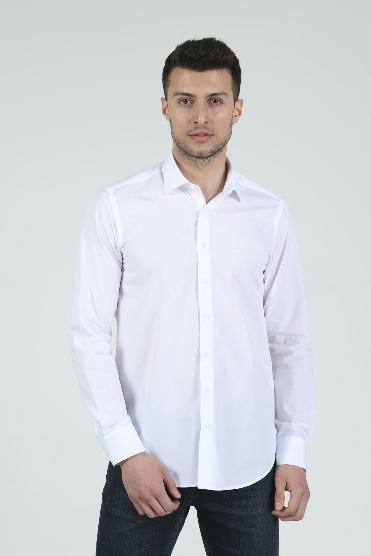 Slim Fit Uzun Kollu Erkek Gömlek 360-DB02 BEYAZ - S