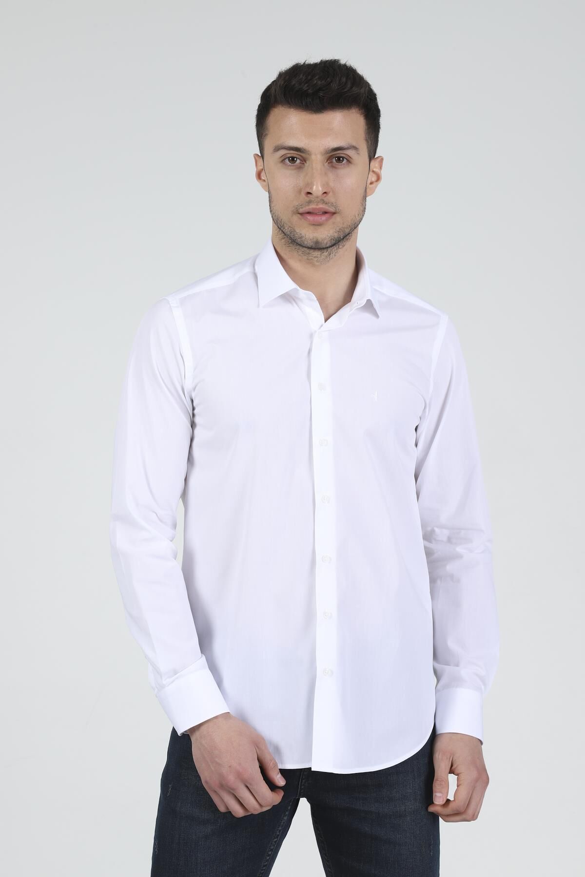 Slim Fit Uzun Kollu Erkek Gömlek 360-DB02 BEYAZ - S