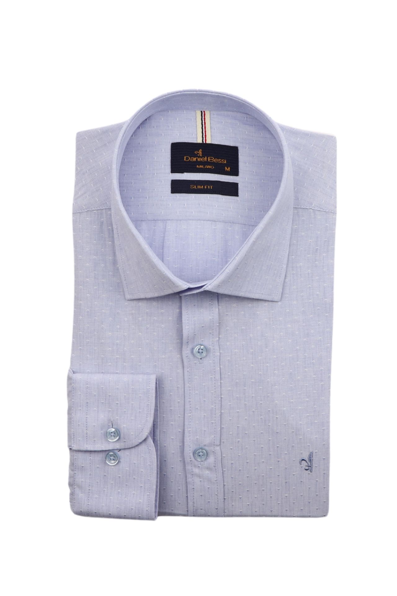 Slim Fit Uzun Kollu Mavi Armürlü Erkek Gömlek 480-733