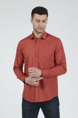 Slim Fit Uzun Kollu Erkek Gömlek 360-DB03 KİREMİT RENGİ - S