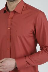 Slim Fit Uzun Kollu Erkek Gömlek 360-DB03 KİREMİT RENGİ - S