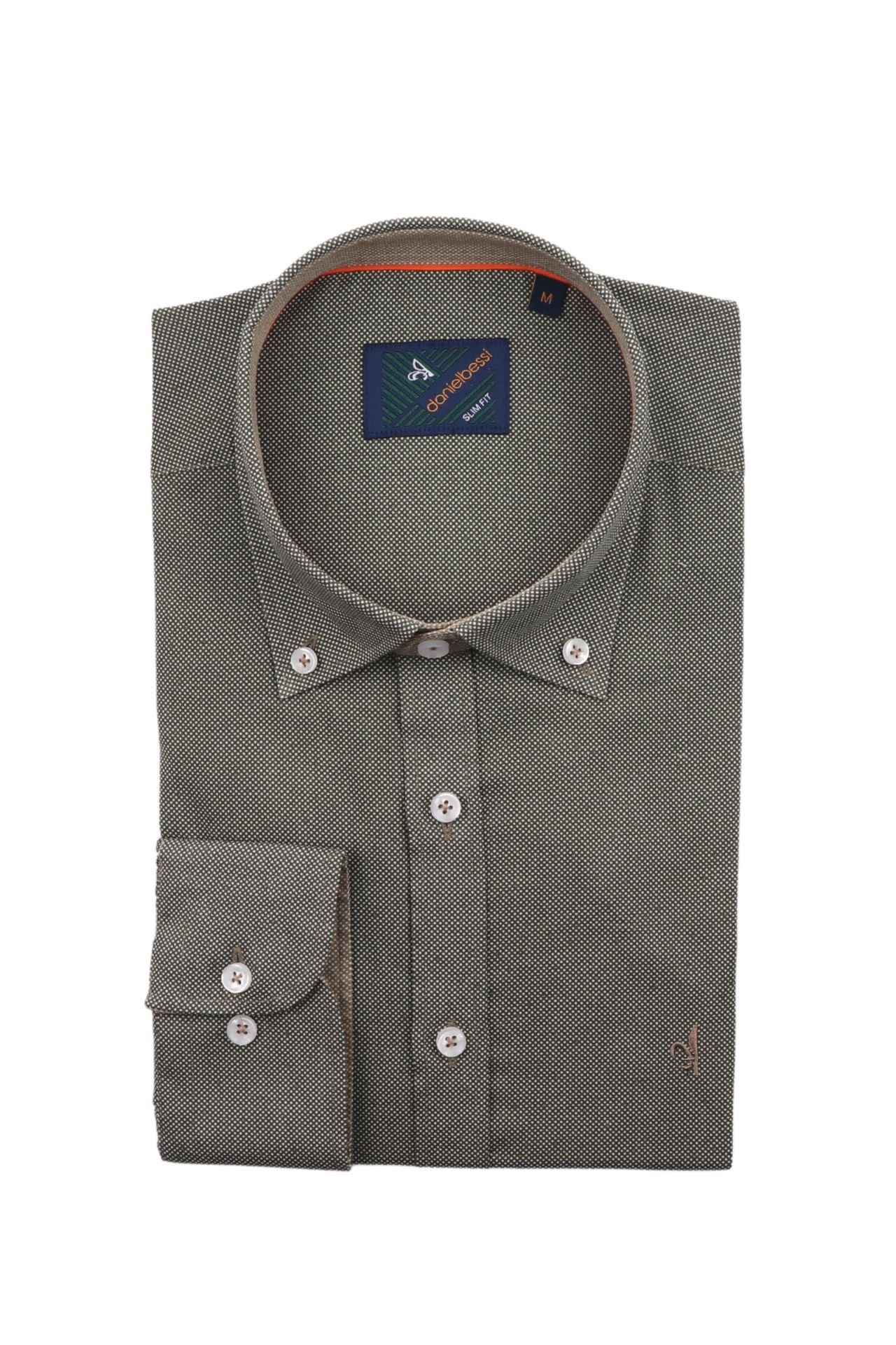 Slim Fit Uzun Kollu Vizon Armürlü Erkek Gömlek 545-642