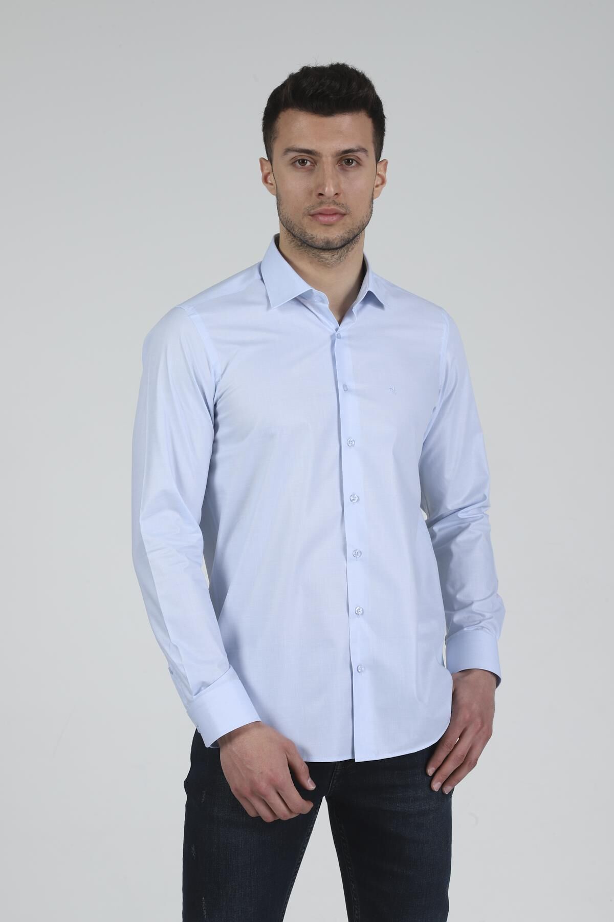 Slim Fit Uzun Kollu Erkek Gömlek 525-DB02 MAVİ - 2XL