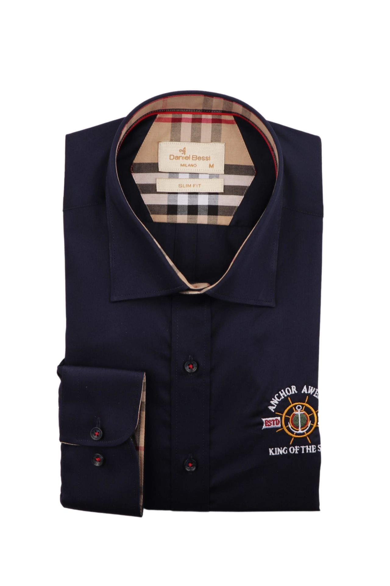 Slim Fit Uzun Kollu Lacivert Armalı Erkek Gömlek 990-112 S