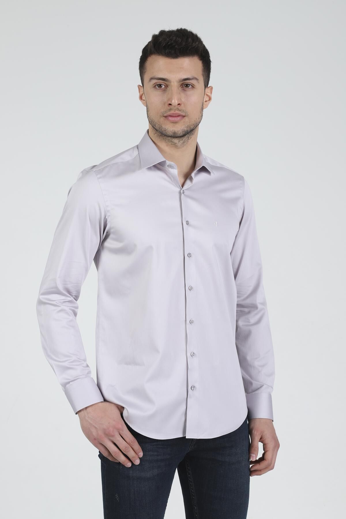 Slim Fit Uzun Kollu Erkek Gömlek 585-DB02 GRİ - S