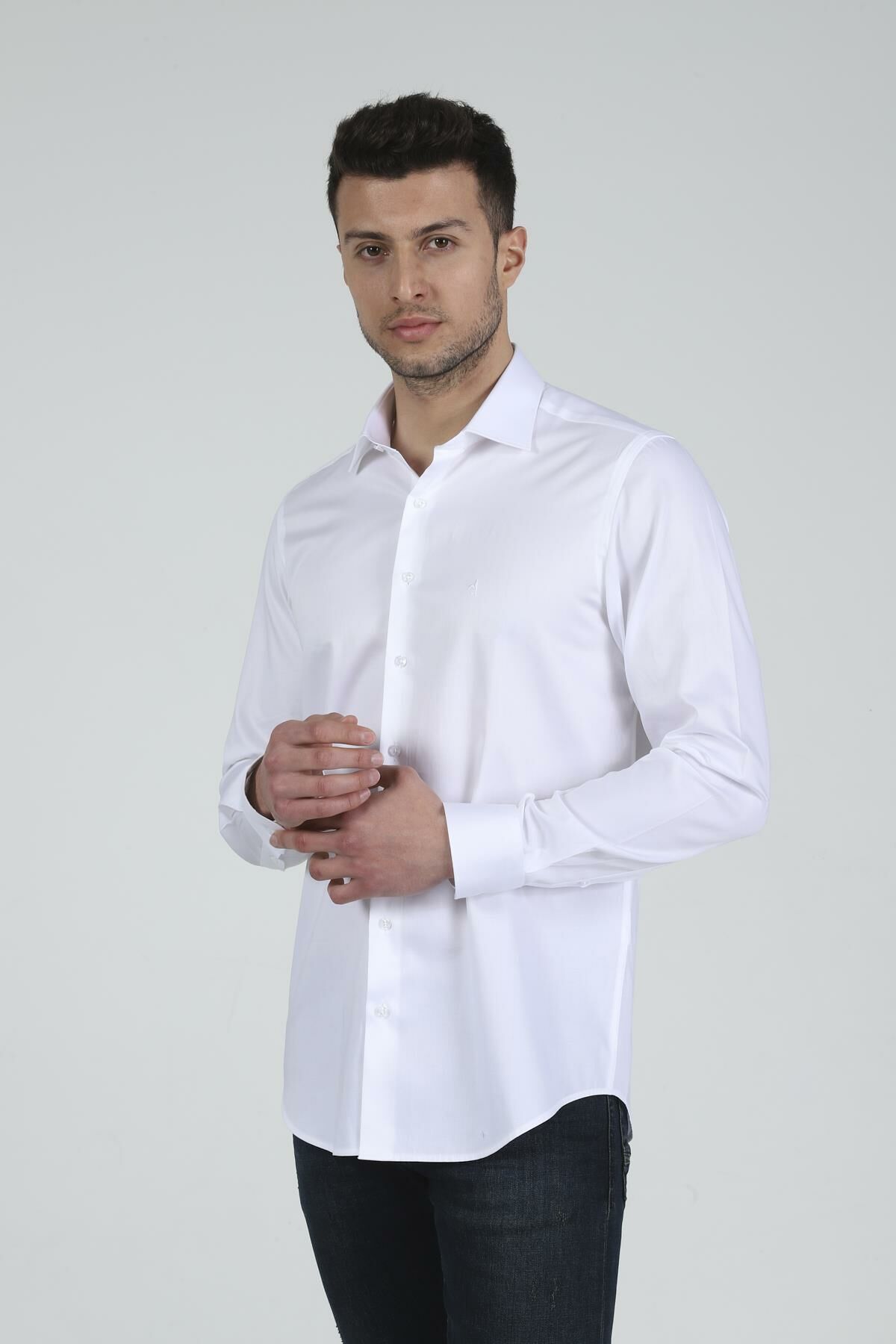 Slim Fit Uzun Kollu Beyaz Erkek Gömlek 480-002