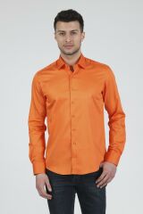 Slim Fit Uzun Kollu Erkek Gömlek 585-DB39 TURUNCU - S