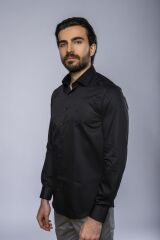 Slim Fit Uzun Kollu Erkek Gömlek 585-DB39 SİYAH - S
