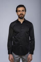 Slim Fit Uzun Kollu Erkek Gömlek 585-DB39 SİYAH - S