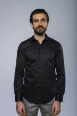Slim Fit Uzun Kollu Erkek Gömlek 585-DB39 SİYAH - L