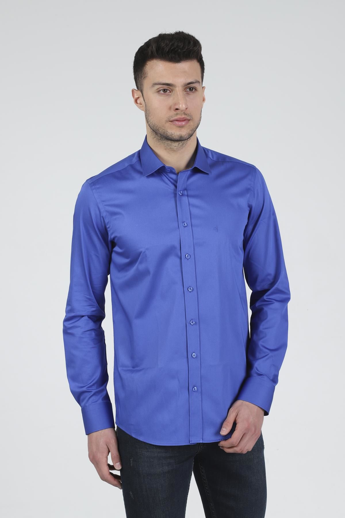 Slim Fit Uzun Kollu Erkek Gömlek 585-DB39 SAKS - S