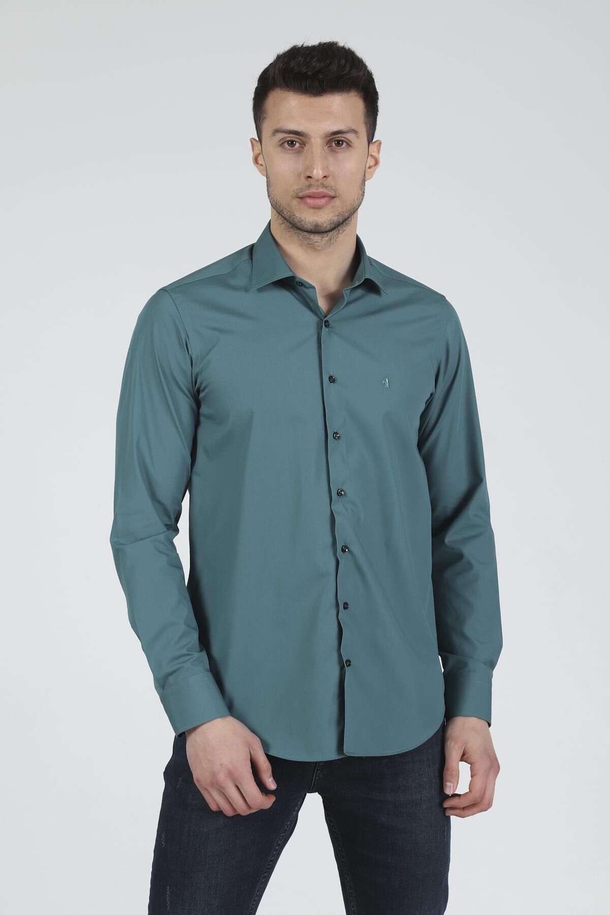 Slim Fit Uzun Kollu Erkek Gömlek 360-DB09 YEŞİL - 2XL